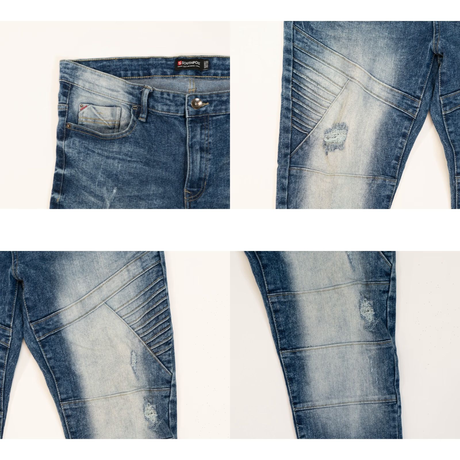 Southpole Southpole Jeans Mens Skinny 90s Biker Denim Blue 36 x 30 Regular Belt Loops 5-Pocket Vintage Size US 36 / EU 52 - 9 Thumbnail