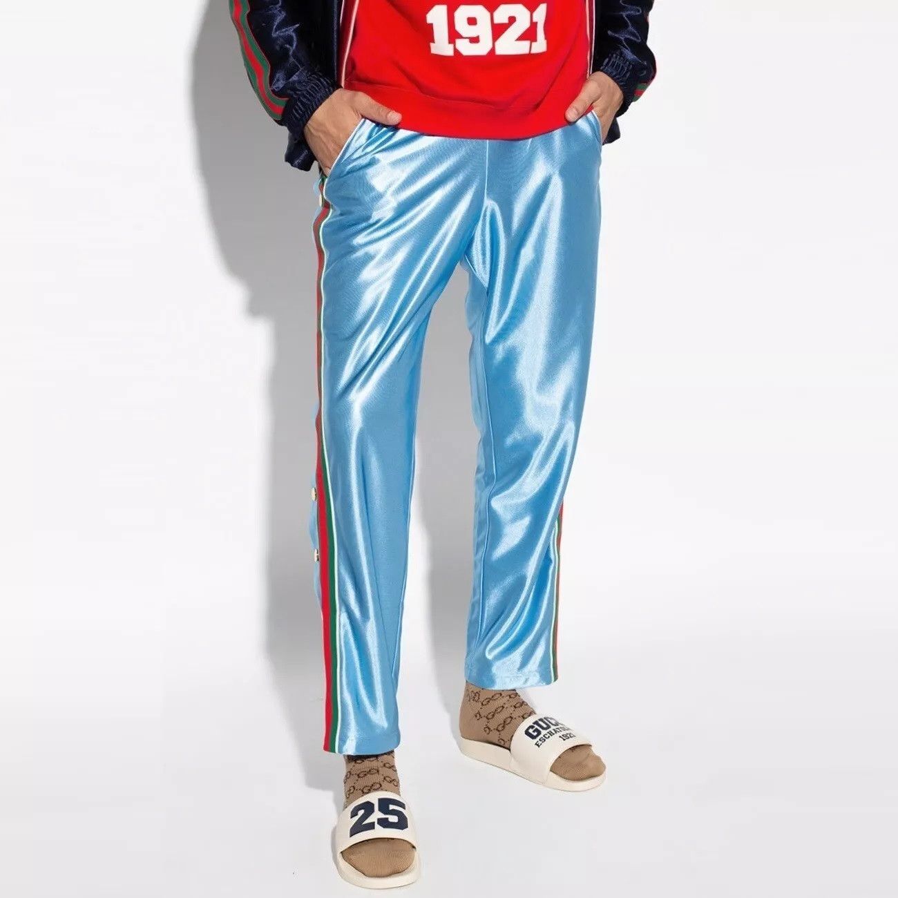 Gucci $1650 GUCCI Web Shiny Striped-Panel Tapered Trousers Pants Size US 34 / EU 50 - 4 Thumbnail