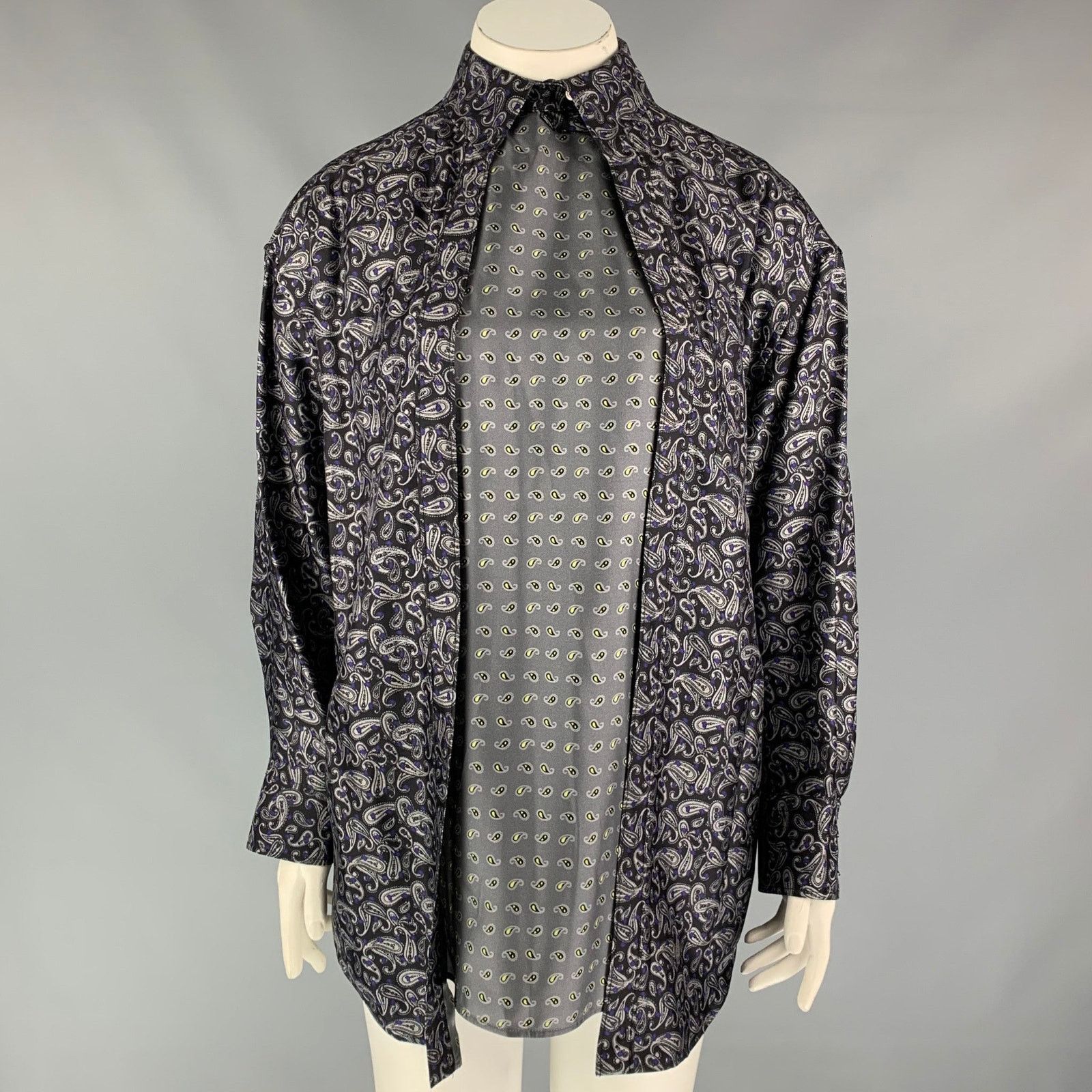 Alexander Wang ALEXANDER WANG 10 Navy & Grey Paisley Silk Layered Shirt Size L / US 10 / IT 46 - 1 Thumbnail