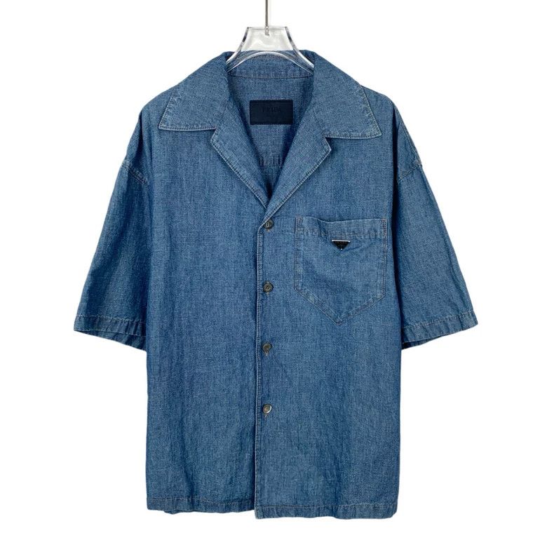 Prada Prada 23 blue logo triangle lapel cotton short-sleeved deni Size US M / EU 48-50 / 2 - 1 Thumbnail