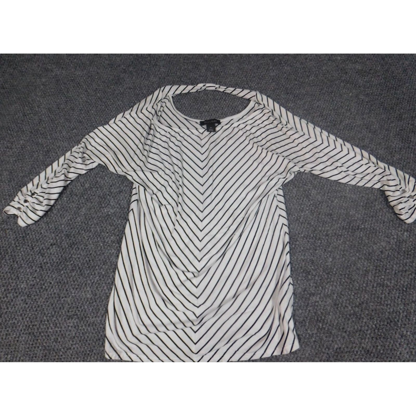 White House Black Market White House Black Market Blouse Womens Medium White Striped Pullover Crew Neck Stretch Casual Rayon Regular Size M / US 6-8 / IT 42-44 - 2 Thumbnail