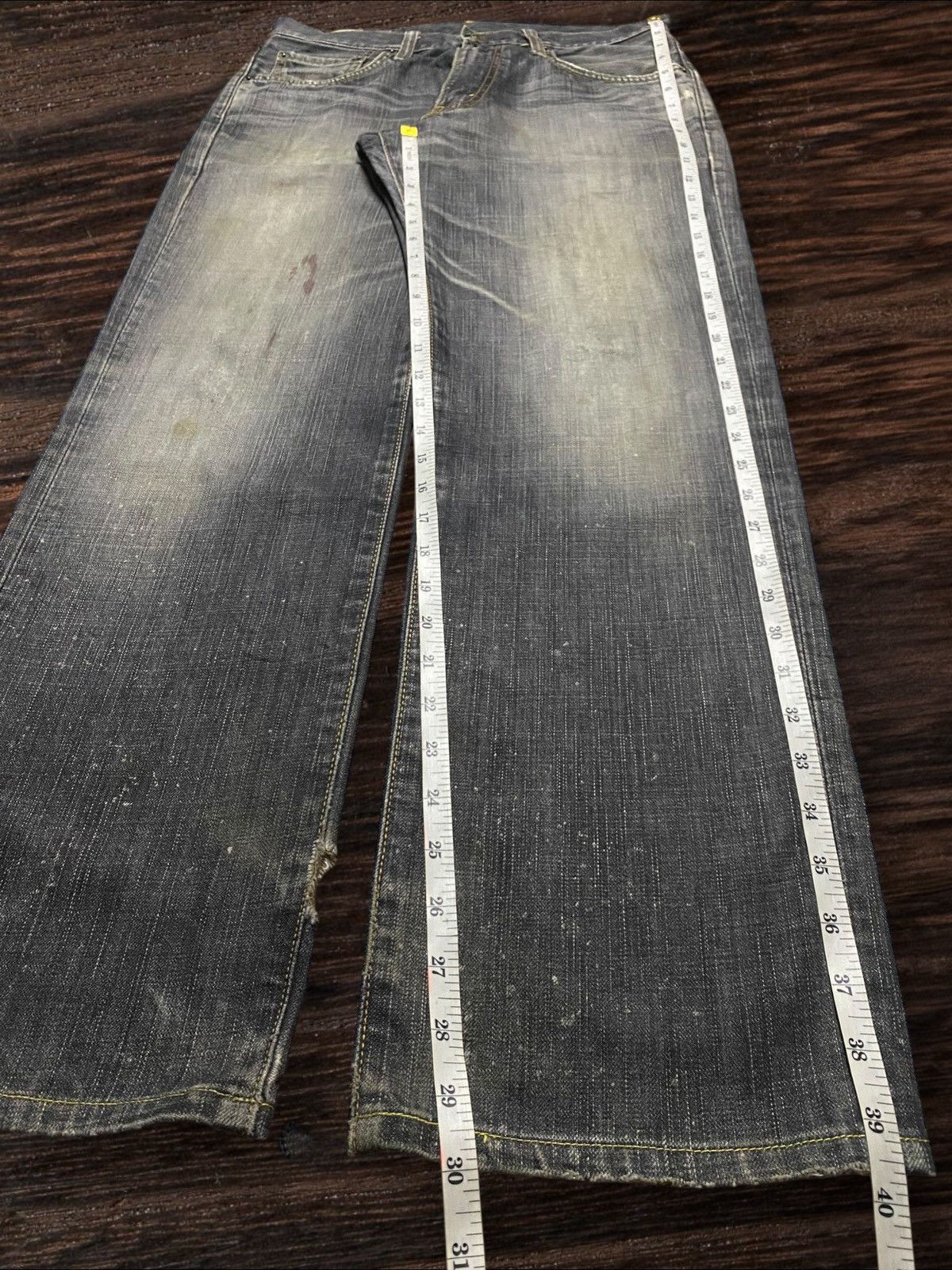 Japanese Brand Edwin 503 Denim Acid Wash Stain Distressed Loose Jeans Size US 30 / EU 46 - 21 Thumbnail