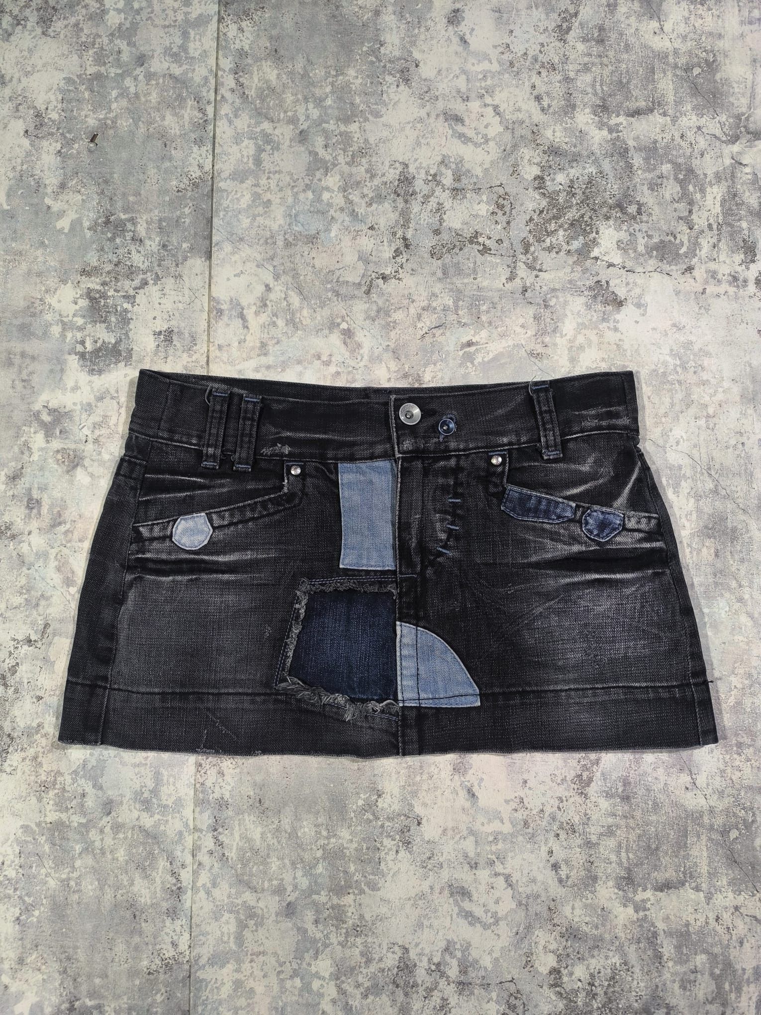 Hysteric Glamour × Miss Sixty Miss Sixty VTG Mini Skirt Distressed Patchwork Denim Y2K Size 30" / US 8 / IT 44 - 1 Thumbnail