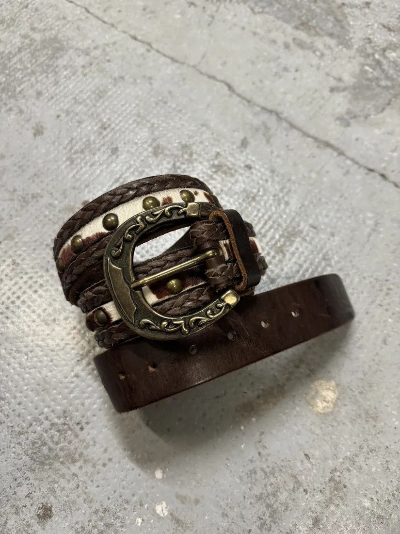 Designer × Dolce & Gabbana × Vintage 2000s Dolce & Gabbana Woven Leather Cow Pony Hair Belt Size ONE SIZE - 8 Thumbnail