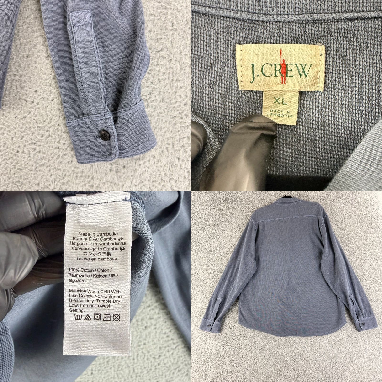 J.Crew J.CREW Button-Up Shirt Mens XL Gray Cotton Waffle Long Sleeve Casual Size US XL / EU 56 / 4 - 8 Thumbnail