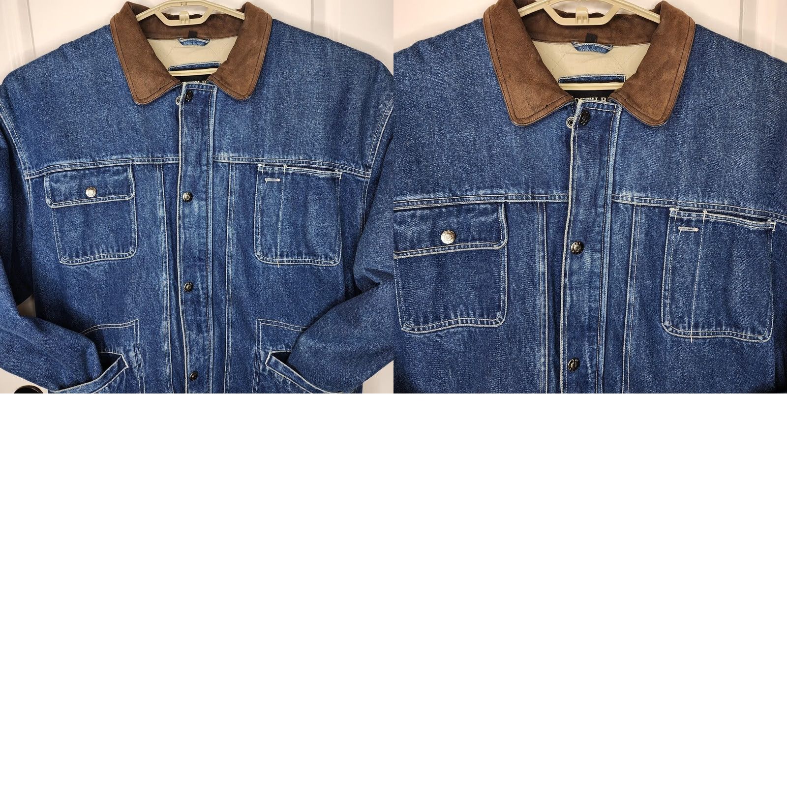 Denime VINTAGE North Bay Denim Chore Jacket Mens 2XL Quilted Workwear Leather Collar Jacket Size US XXL / EU 58 / 5 - 9 Thumbnail