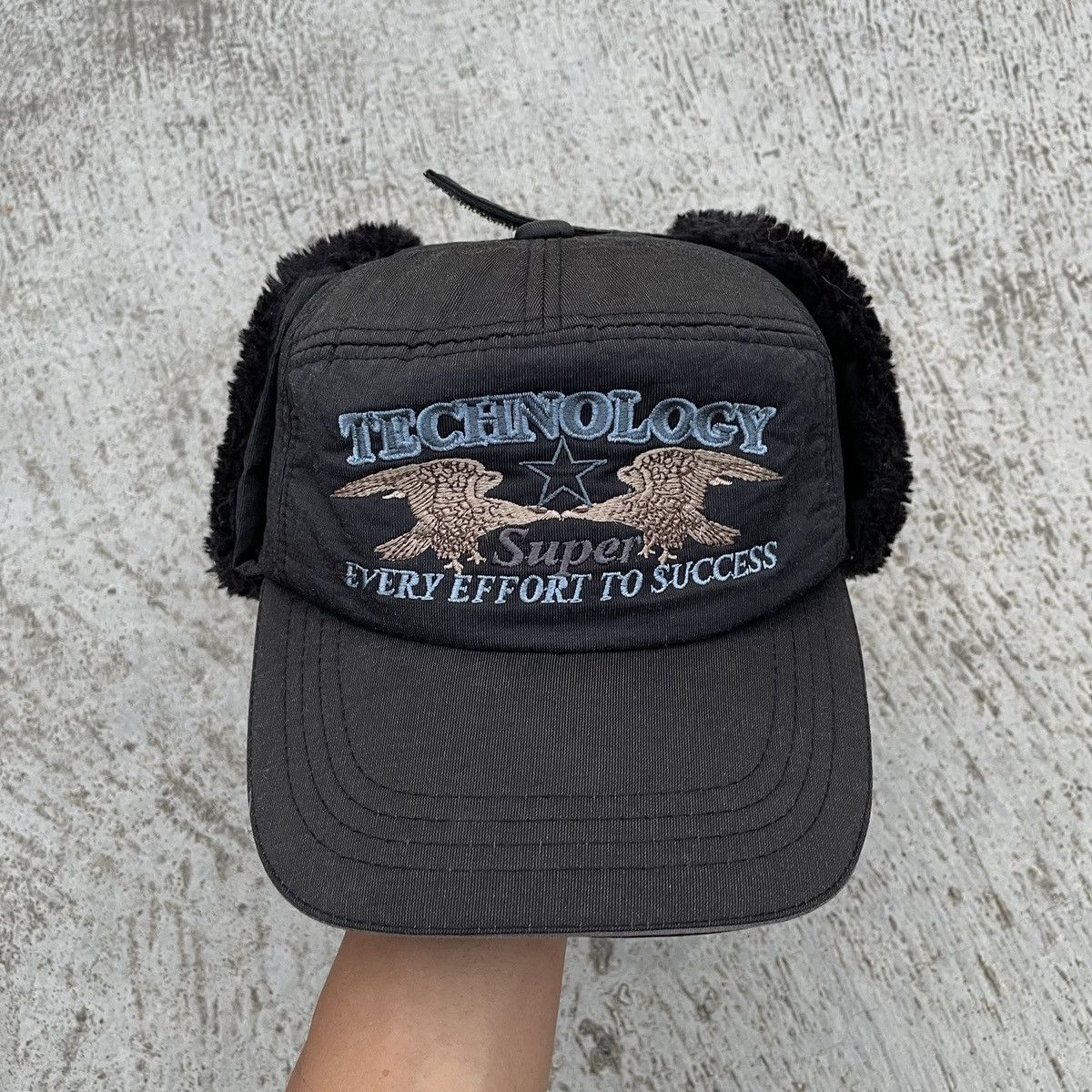 image of USAF x Vintage Eagle Long Ear Flap Hat Inner Mohair in Black, Men's