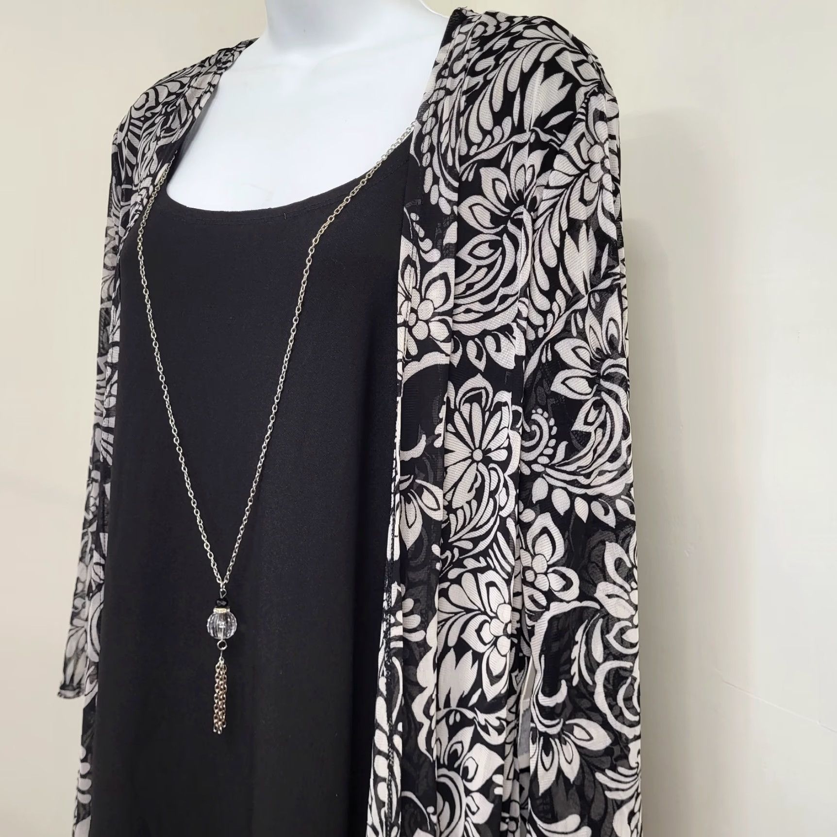 Vintage Luxology Dress Womens XL Black & White Sheath Evening w/Detachable Necklace Size XL / US 12-14 / IT 48-50 - 3 Thumbnail