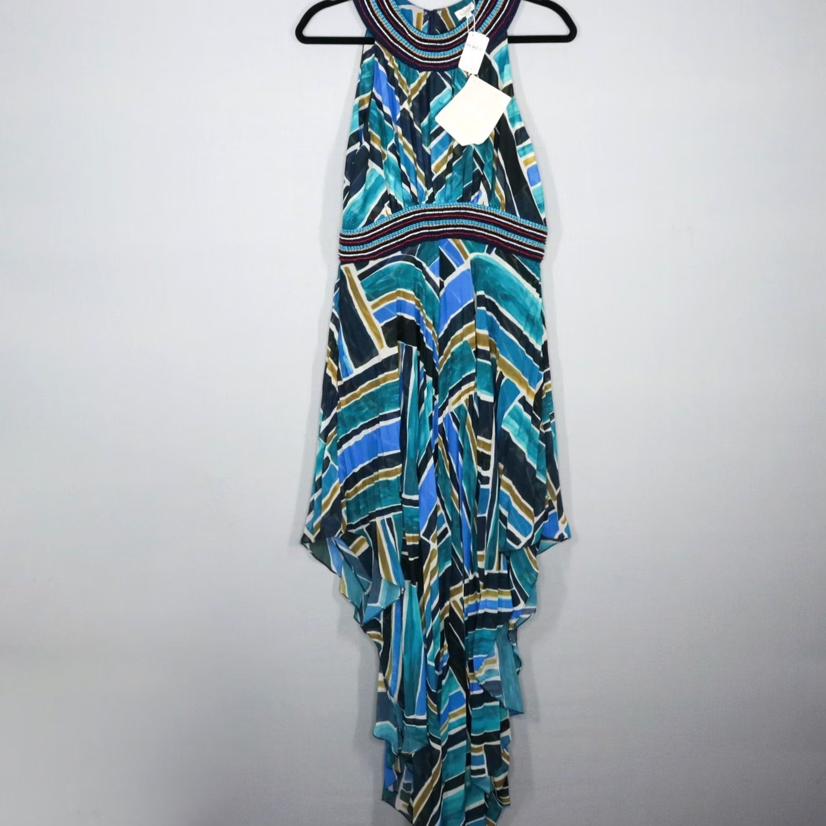 Vintage Talitha Maxi Dress Large Sleeveless Halter Painted Print Handkerchief Hem Blue Dress Womens Large Halter Beach Pattern Casual Party/Cocktail Blue Size L / US 10 / IT 46 - 2 Thumbnail