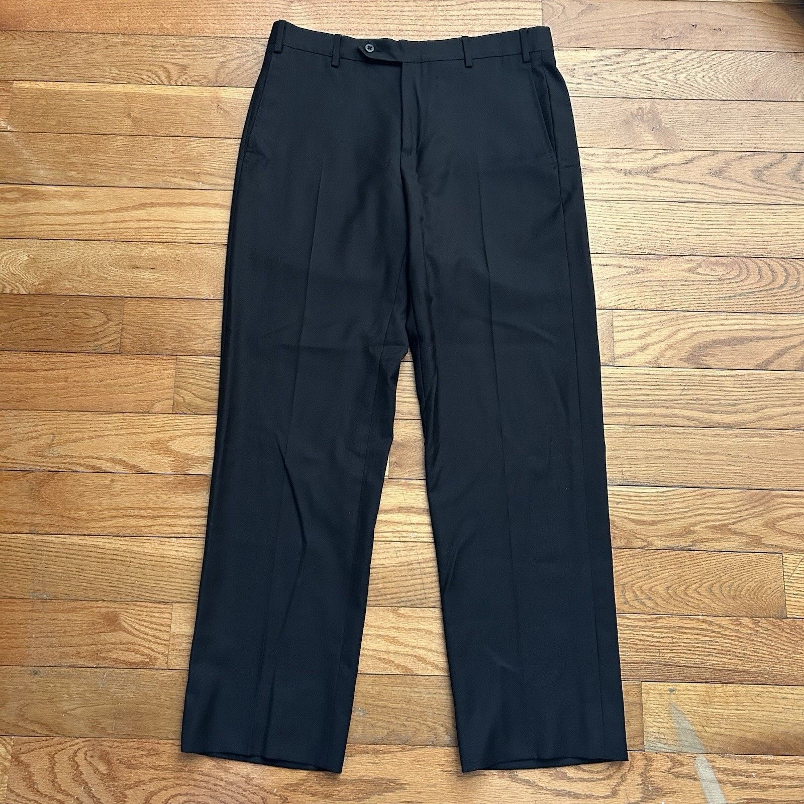 Zanella Devon Black 100% Wool Pleated Trousers Suit Pants 33x29 Size US 33 - 1 Thumbnail