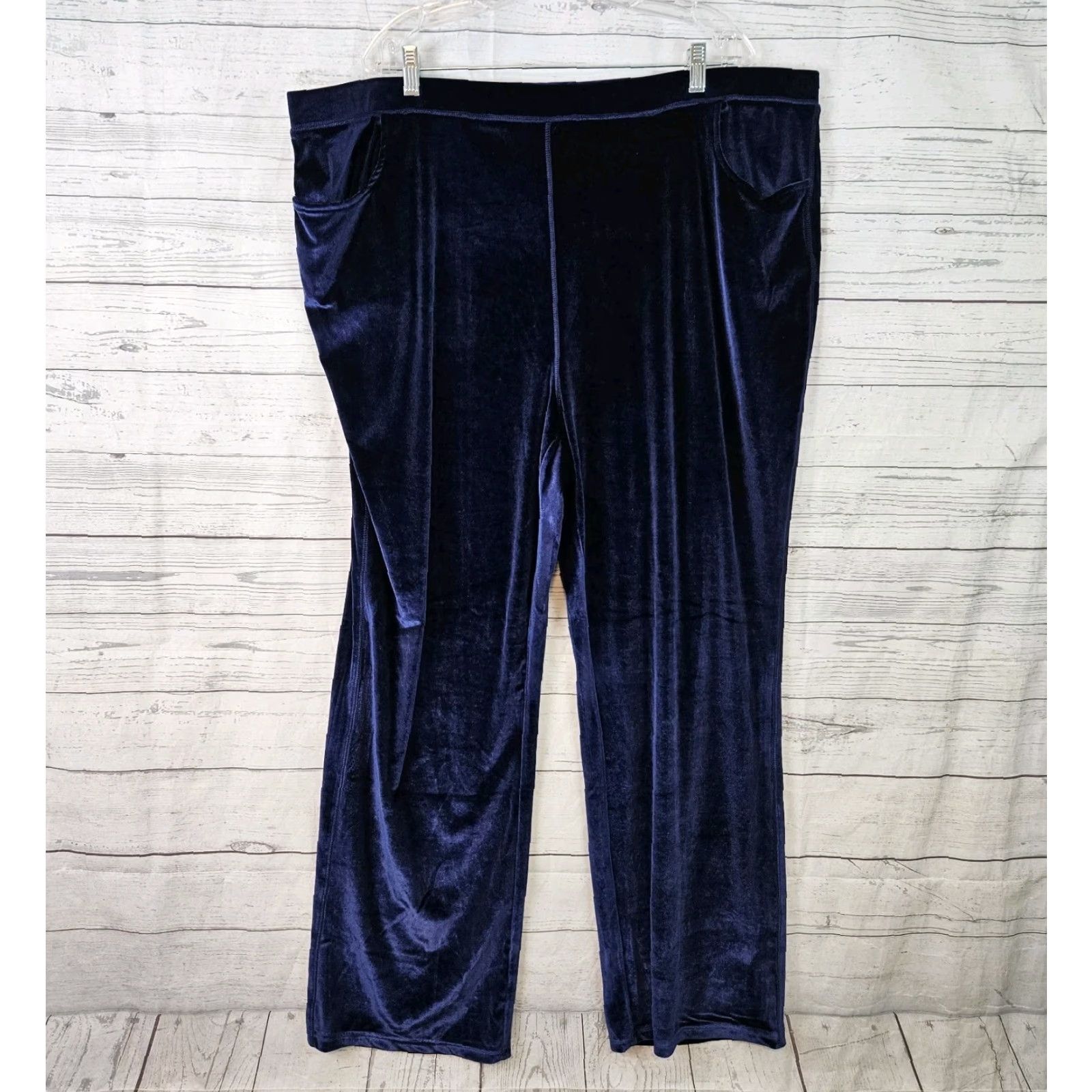 Quacker Factory Quacker Factory Womens Velvet Pants 2X Blue Pull On Pockets High Rise Size 40" / US 18 - 2 Thumbnail
