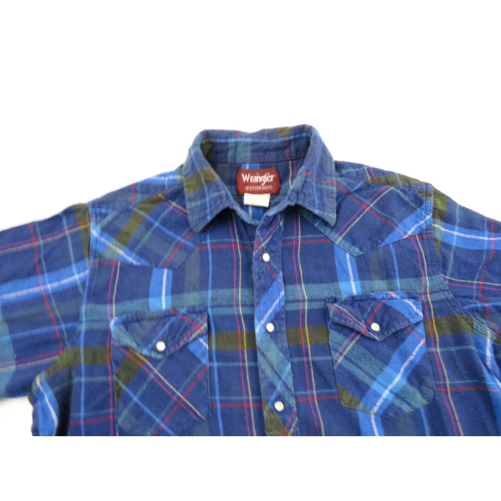 Wrangler VINTAGE Wrangler Plaid Pearl Snap Western Shirt Mens L Blue Flannel 70s 80s 90s Cowboy Grunge Hipster Long Sleeve Button Up Size US L / EU 52-54 / 3 - 3 Thumbnail