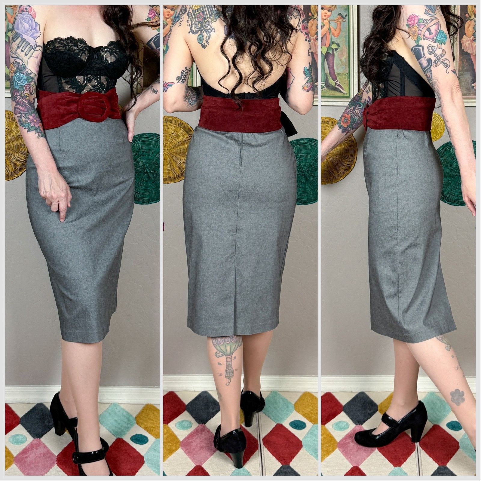 Vintage Vintage 1990s Silver High Waist Midi Skirt Size 30" / US 8 / IT 44 - 2 Thumbnail