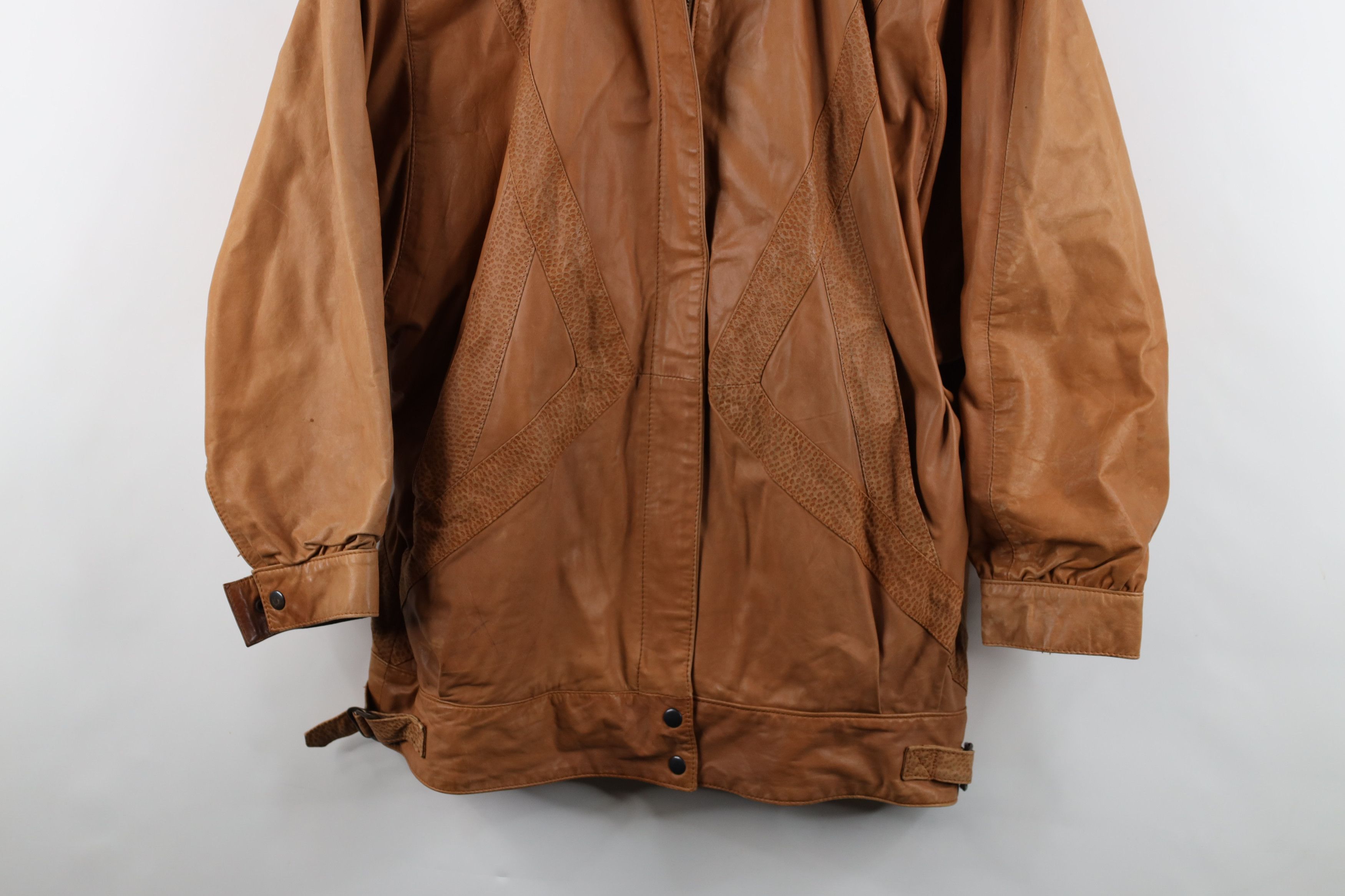 Vintage Vintage 80s 90s Streetwear Side Buckle Leather Jacket Brown Size L / US 10 / IT 46 - 3 Thumbnail