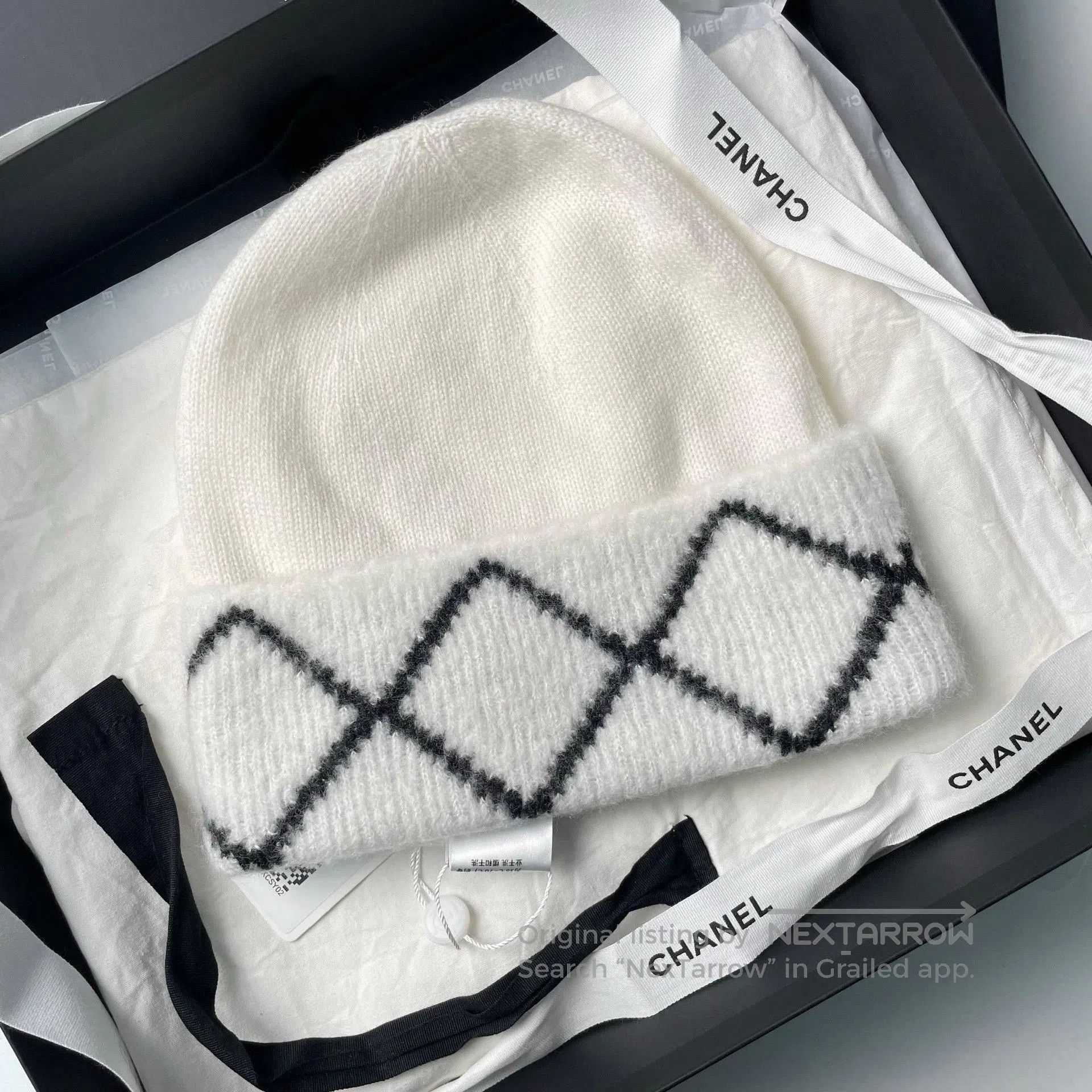 Chanel Chanel Black White Diamond Double C Beanie. Size ONE SIZE - 5 Thumbnail