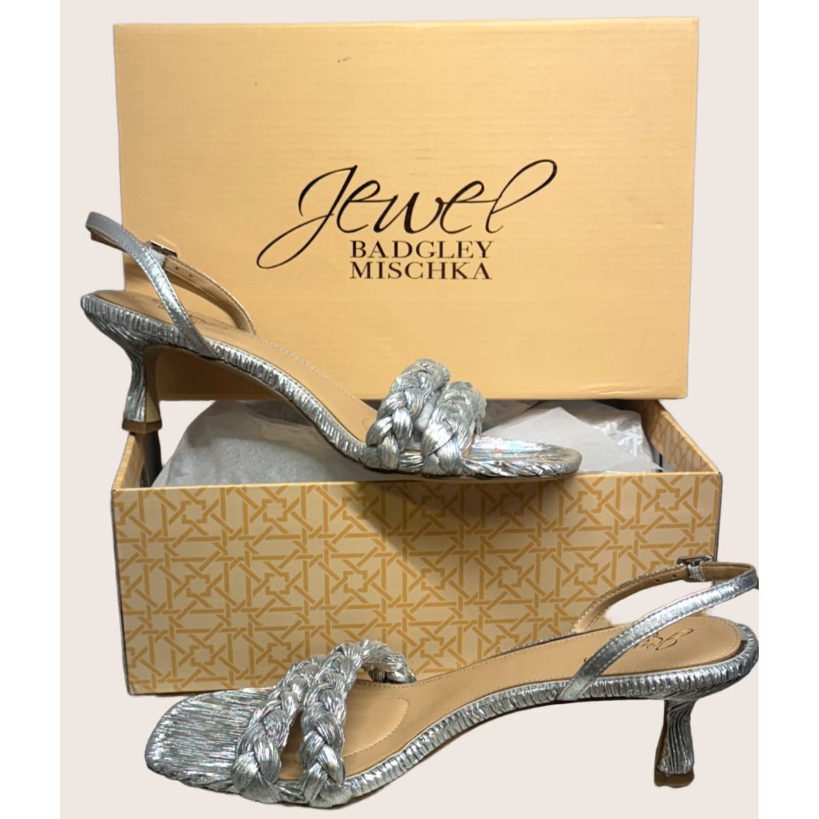 Badgley Mischka Badgley Mischka Jewel Sharon Slingback Sandal Kitten Silver Strap Women 11 NEW Size US 11 / IT 41 - 1 Thumbnail