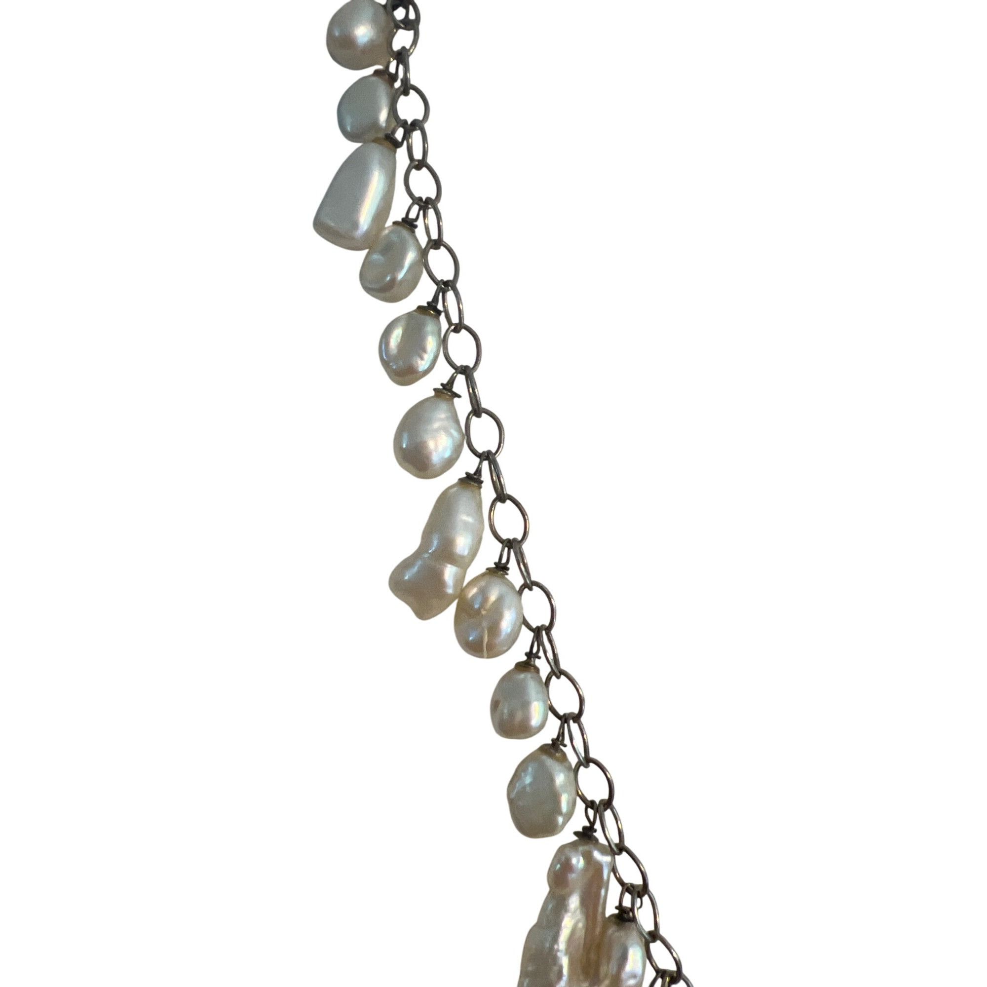 Other Vintage Sterling Silver Baroque Pearl Y Drop Necklace Collar Size ONE SIZE - 3 Thumbnail