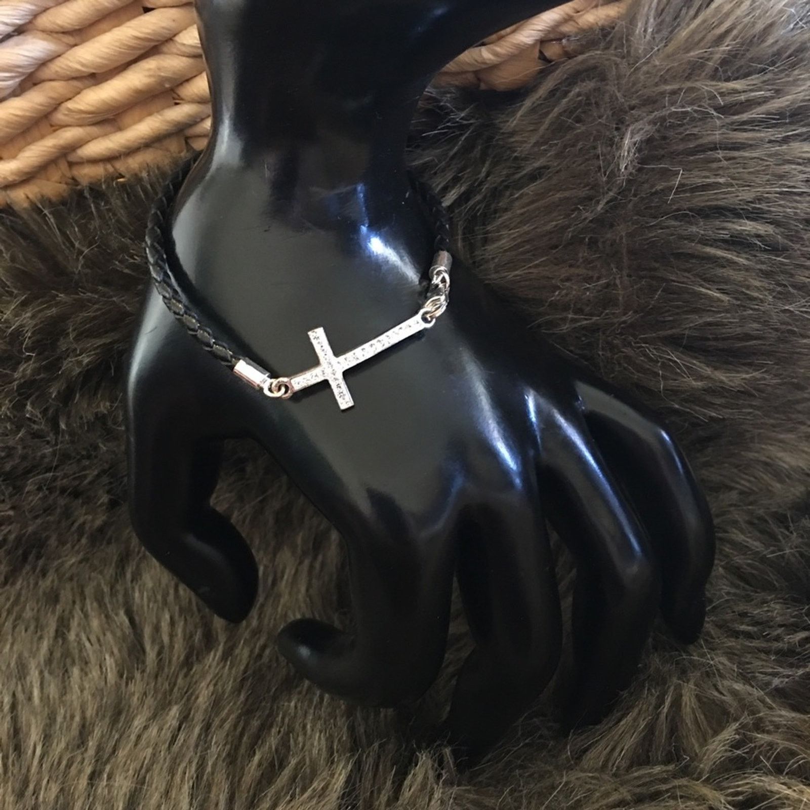 Jewelry 925 sterling silver rhinestone covered cross bracelet Size ONE SIZE - 3 Thumbnail