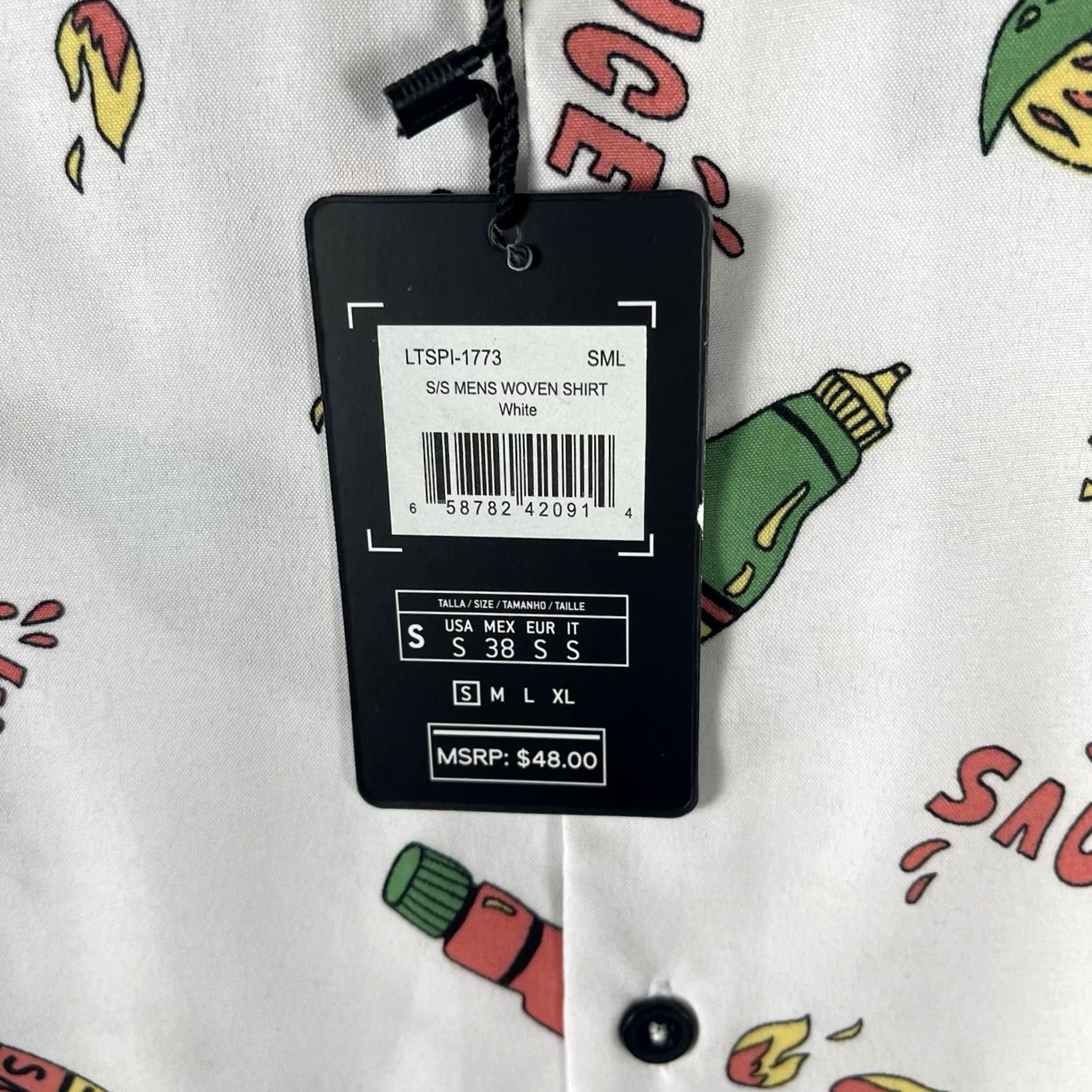 Vintage Level Ten Button-Up Shirt AOP Hot Sauce White Small Mens Short Sleeve Collared 100% Cotton Modern Fit Casual Vintage No Size US S / EU 44-46 / 1 - 5 Thumbnail