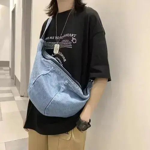 Denim Crossbody Bag in Black, Men's