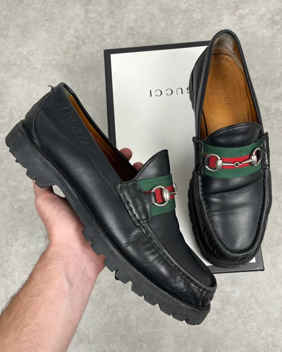 Gucci Gucci Black Signature Leather Loaffers Size US 13 / EU 46 - 1 Thumbnail