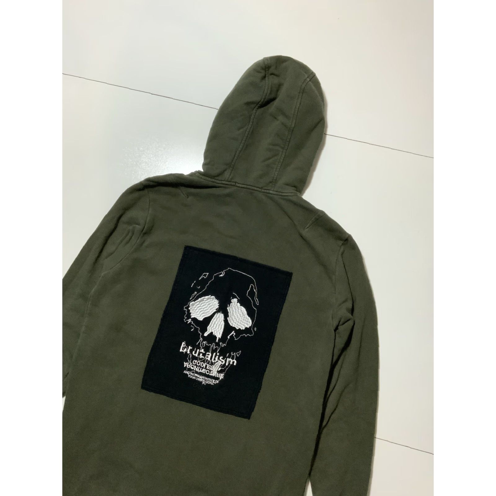Architect VINTAGE 5CM Brutalism Architect Your Future Skull Archive Japan Patch Longline Hoodie Mens Large Green Full Zip Size US L / EU 52-54 / 3 - 5 Thumbnail