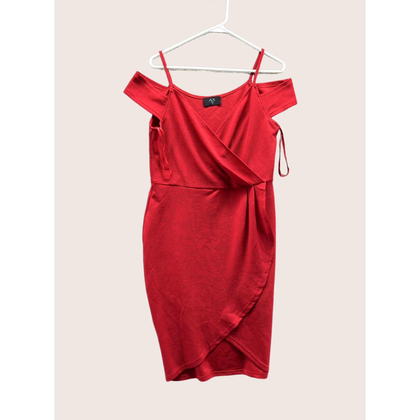 Vintage AX Paris Dress Womens 16 Red Off Shoulder Wrap Bodycon Short Party Cocktail Dress Size 38" / US 16 / IT 52 - 1 Thumbnail