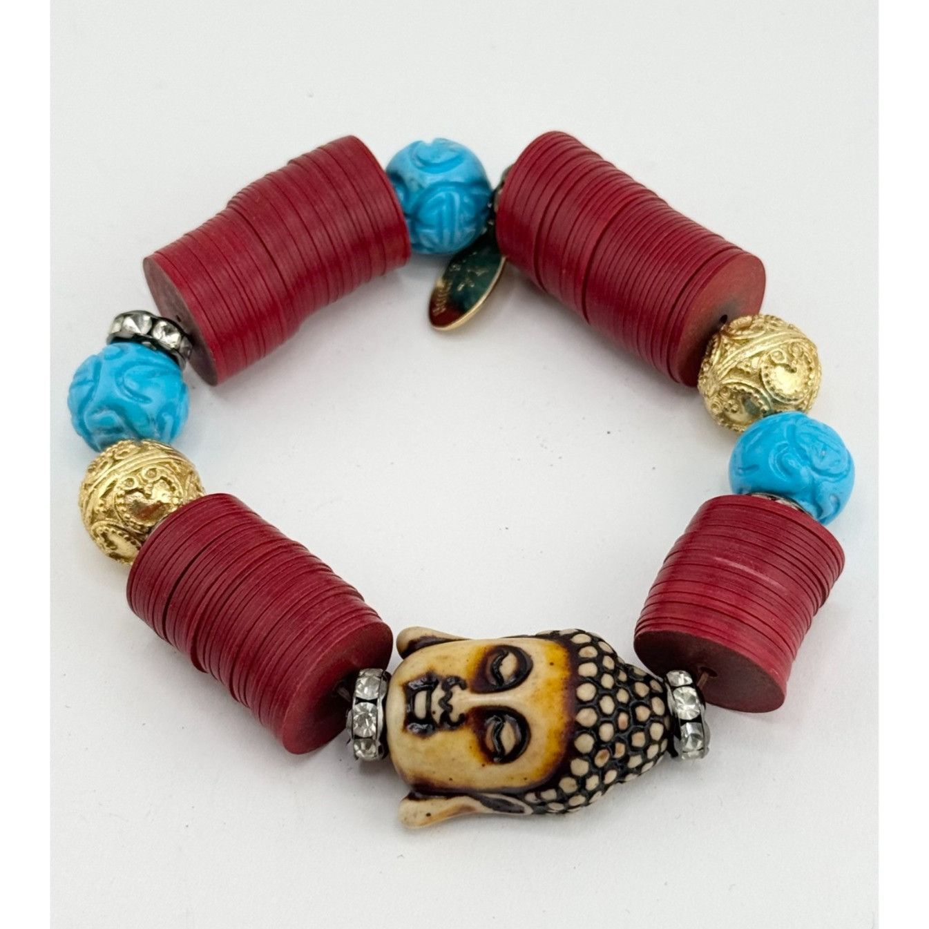 Vintage Vintage record bead rhinestone Buddha stretch bracelet Size ONE SIZE - 1 Thumbnail