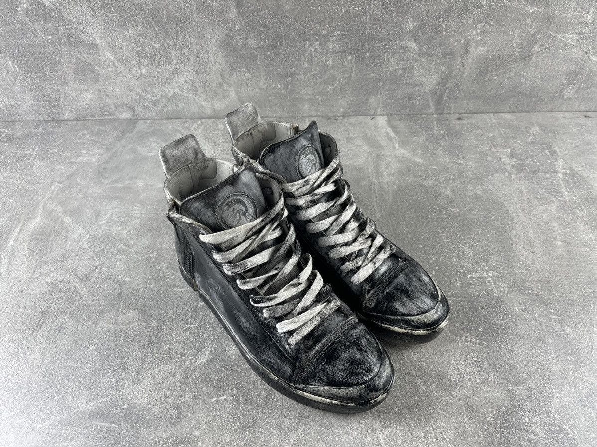 Diesel Diesel Distressed Leather High Top Sneakers with Side Zipper Size US 7 / EU 40 - 3 Thumbnail