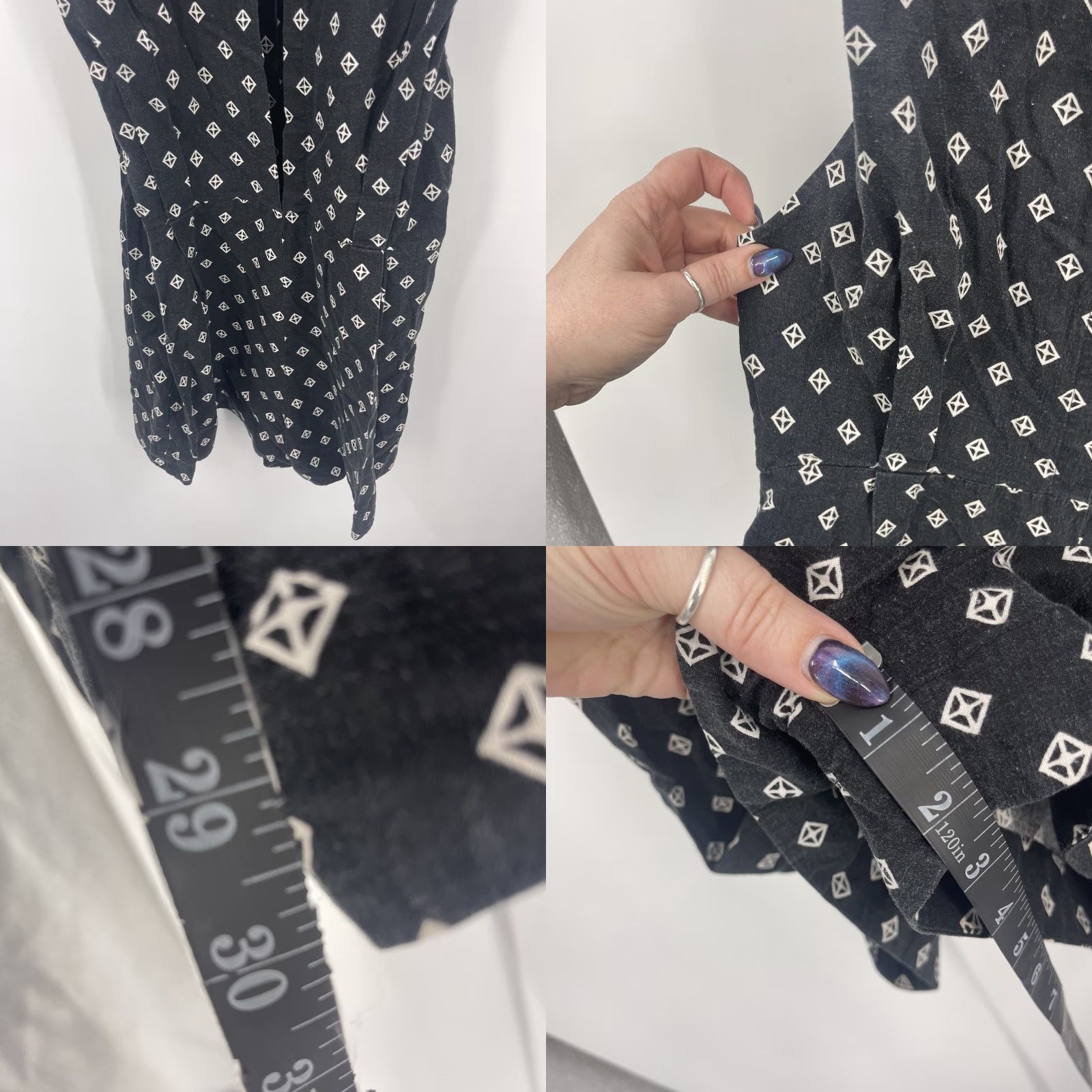 Free People Free People Geometric Print Romper Women XS Black Sleeveless Linen Blend Casual Party Size 26" / US 2 / IT 38 - 8 Thumbnail