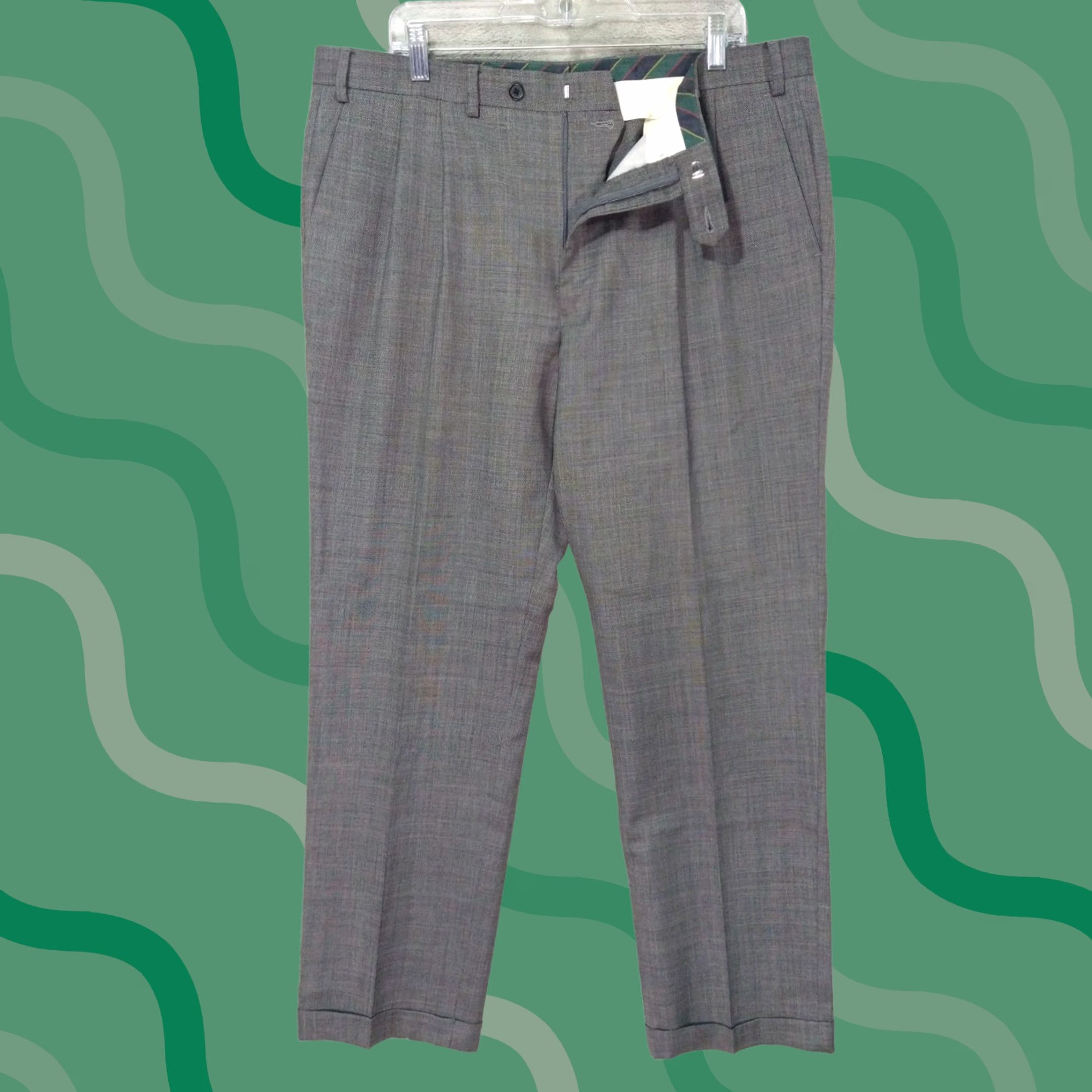 Chaps Chaps Mens Dress Pants Gray Wool Straight Leg Pleated Cuffed Preppy 38x32 Size US 38 / EU 54 - 1 Thumbnail