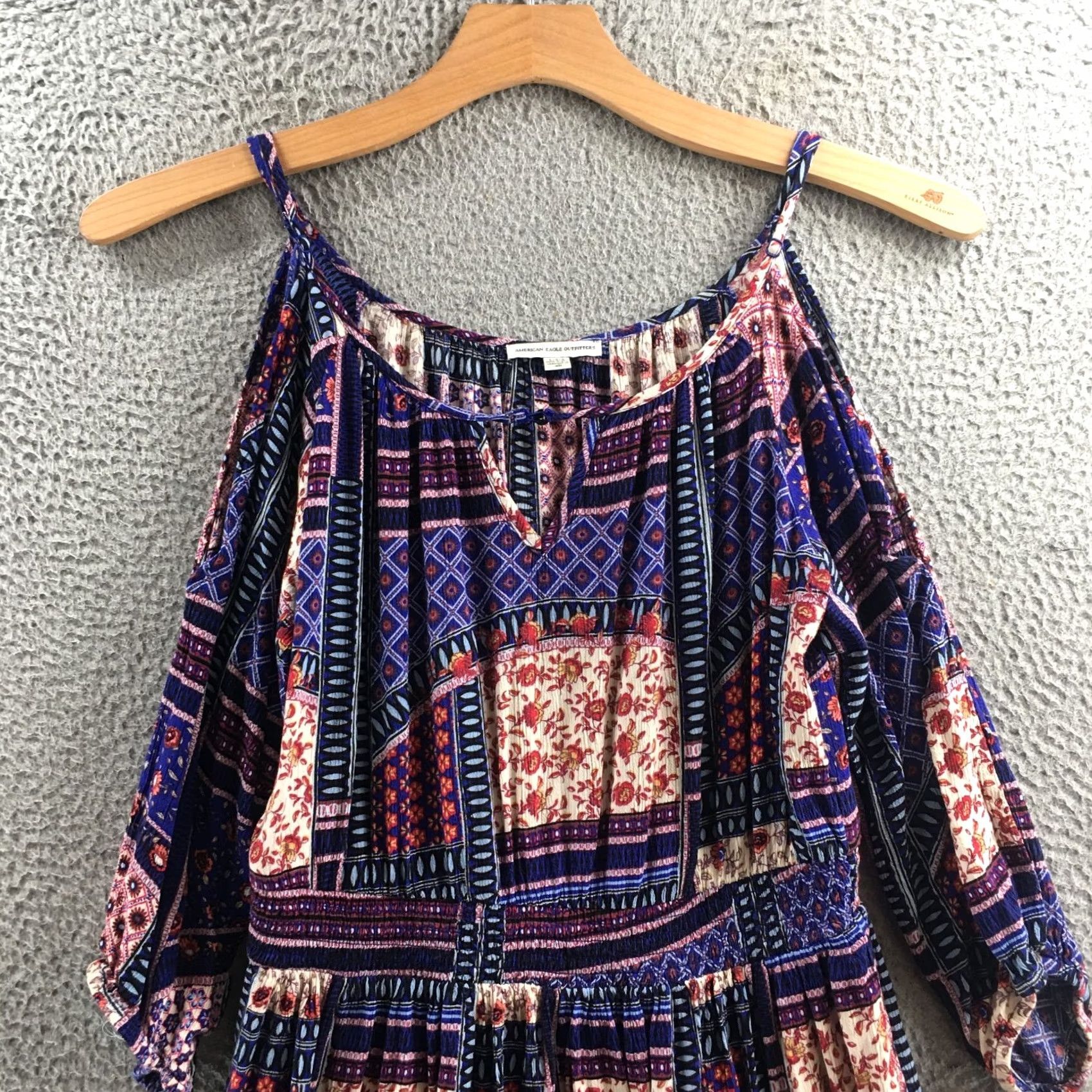 American Eagle Outfitters American Eagle Outfitters Patchwork Cold Shoulder Dress Womens L Multicolor Size L / US 10 / IT 46 - 2 Thumbnail