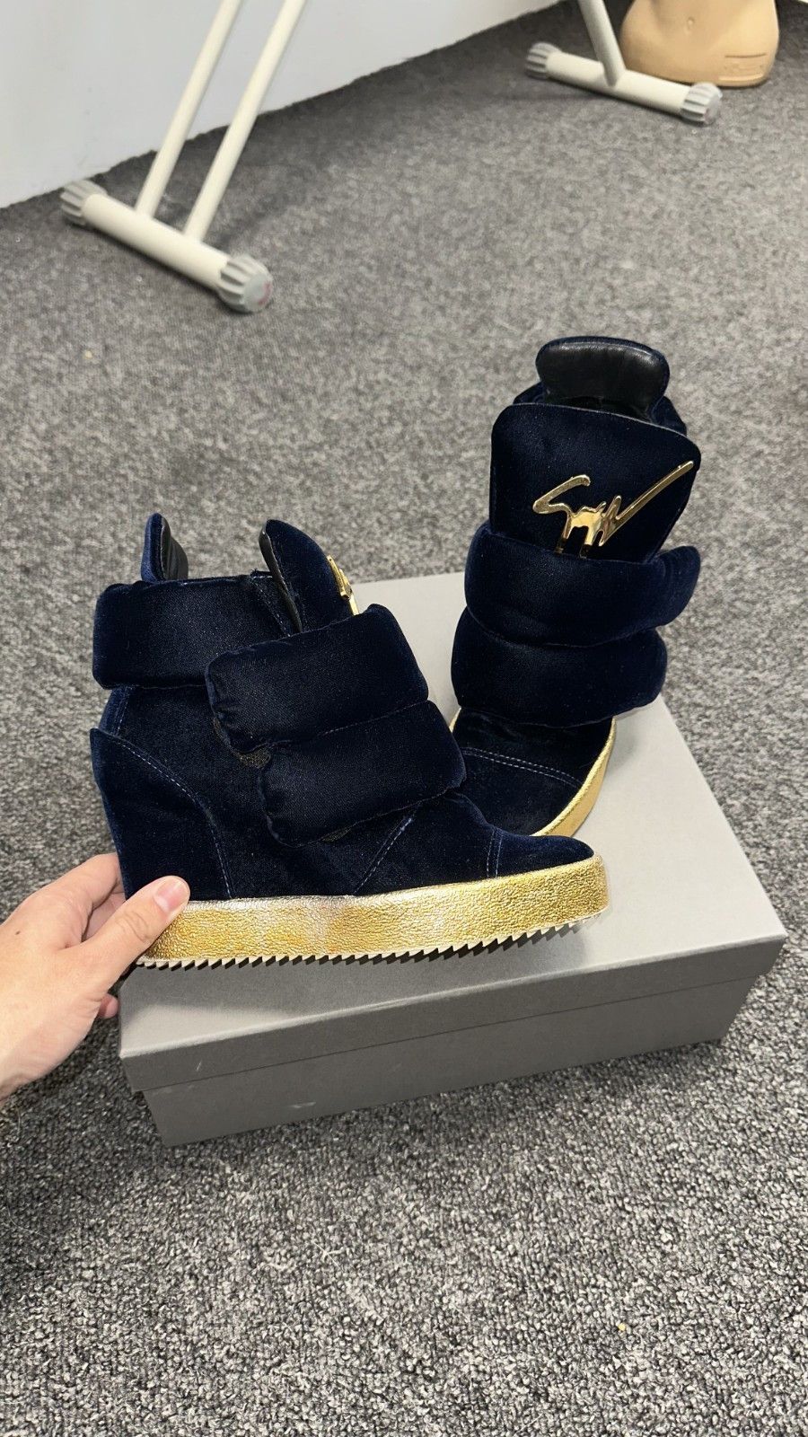 Giuseppe Zanotti Giuseppe Zanotti Blue Velvet High Top Sneakers Isabel Marant Size US 7 / IT 37 - 1 Thumbnail