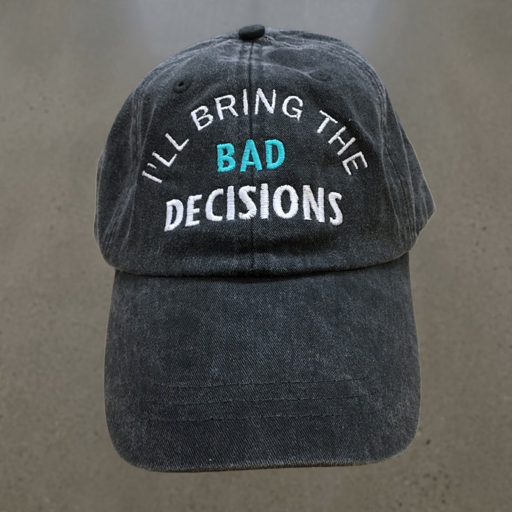Vintage Adams Baseball Hat Mens Gray OS Embroidered Logo "I'll Bring The Bad Decisions" Size ONE SIZE - 1 Thumbnail