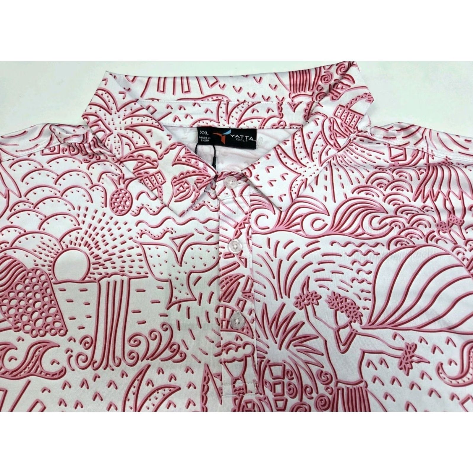 Vintage NWT Yatta Mens Premium Golf Polo Short Sleeve Pink/White XXL Hawaiian Floral Logo 7504 Men Regular Lightweight Breathable Stretch Polo Shirt Size US XXL / EU 58 / 5 - 2 Thumbnail