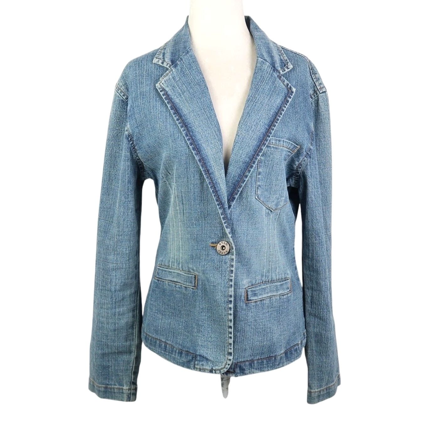 Vintage VINTAGE Star Jeans Denim Blazer Jacket M Women Blue 90s Casual Long Sleeve Button Closure Size 32" / US 10 / IT 46 - 2 Thumbnail