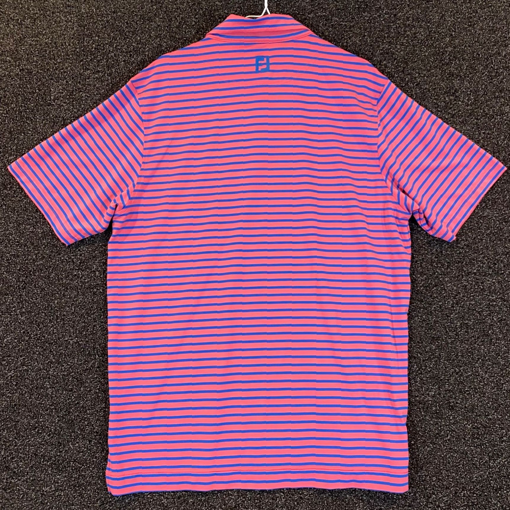 Footjoy FootJoy Polo Shirt Mens Large Pink Blue Striped Golf Performance Stretch Sport S/S Size US L / EU 52-54 / 3 - 7 Thumbnail