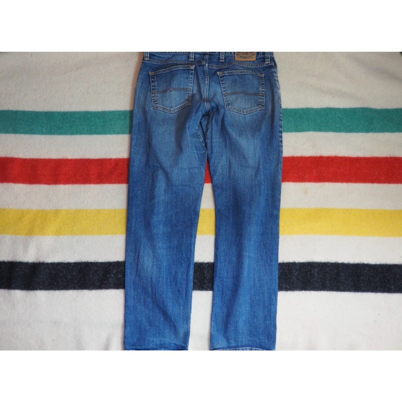 Denime VTG 90s Diamond Gusset Jeans Blue Denim 36x32 - Straight Leg - Faded Distressed Rockabilly USA 36 Mens Womens Boys Girls Size US 36 / EU 52 - 3 Thumbnail