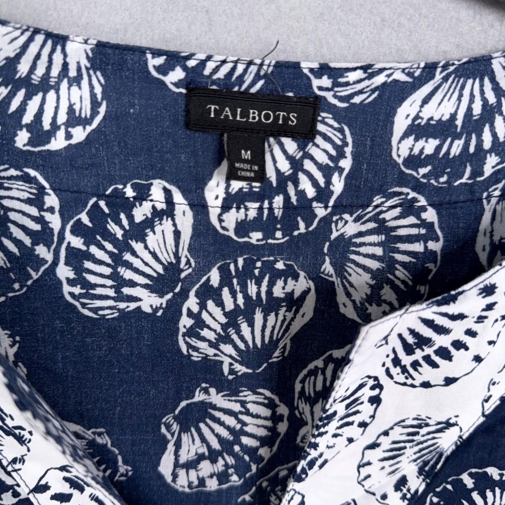 Talbots Talbots Dress Womens Medium Blue Shell Print V Neck Shift Pockets 3/4 Sleeve Size M / US 6-8 / IT 42-44 - 5 Thumbnail