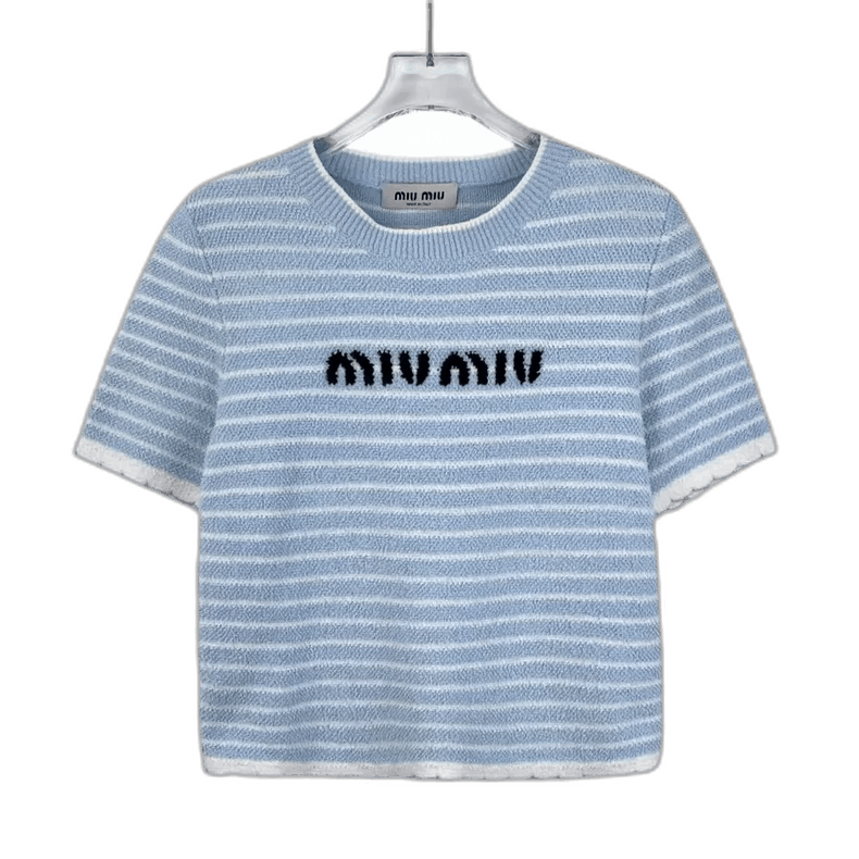 Miu Miu Miu Miu Blue Striped Logo Knit Top Size US L / EU 52-54 / 3 - 1 Thumbnail