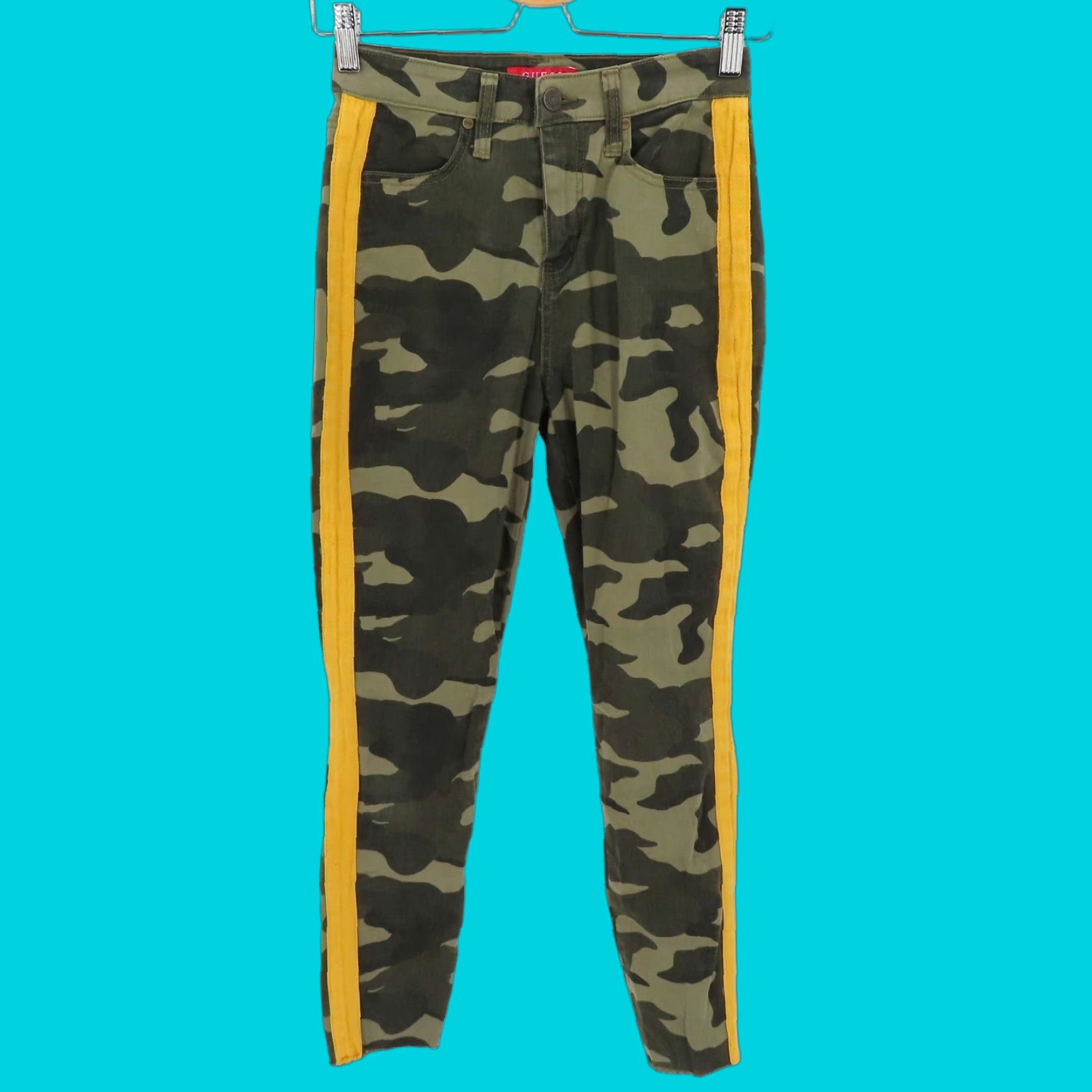 Guess GUESS Womens Pants 25 Green Camouflage Side Stripe Skinny Pockets Camouflage Green 25 Pants Womens Size 42" / US 20 - 1 Thumbnail