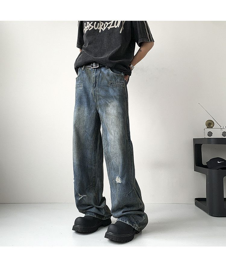Japanese Brand × Jean Men's American washed wide-leg distressed straight jeans Size US 32 / EU 48 - 1 Thumbnail