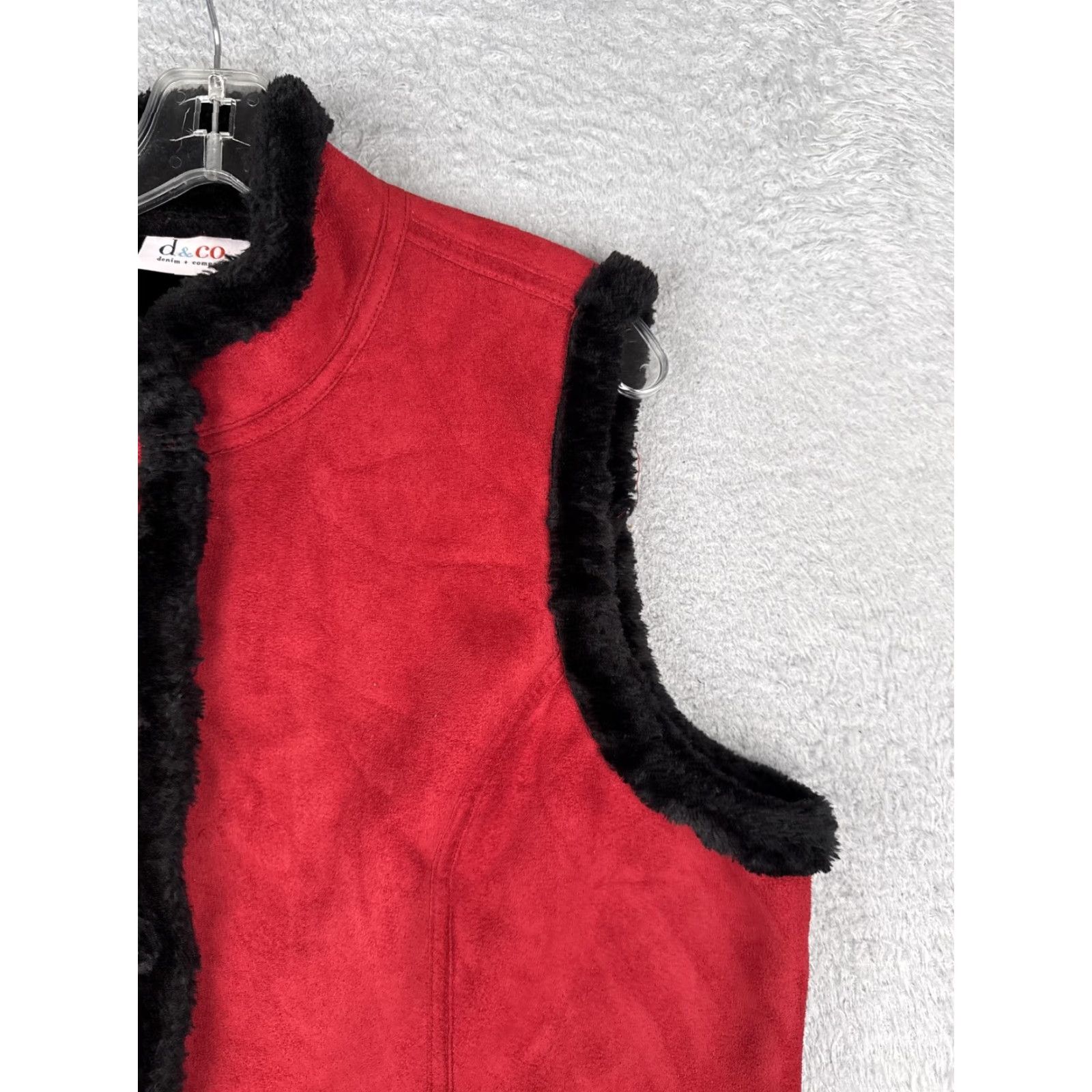 Denim & Co. Denim & Co Vest Womens L Red Faux Suede Shearling Lined Fur Trim Winter Pockets Casual Size L / US 10 / IT 46 - 5 Thumbnail