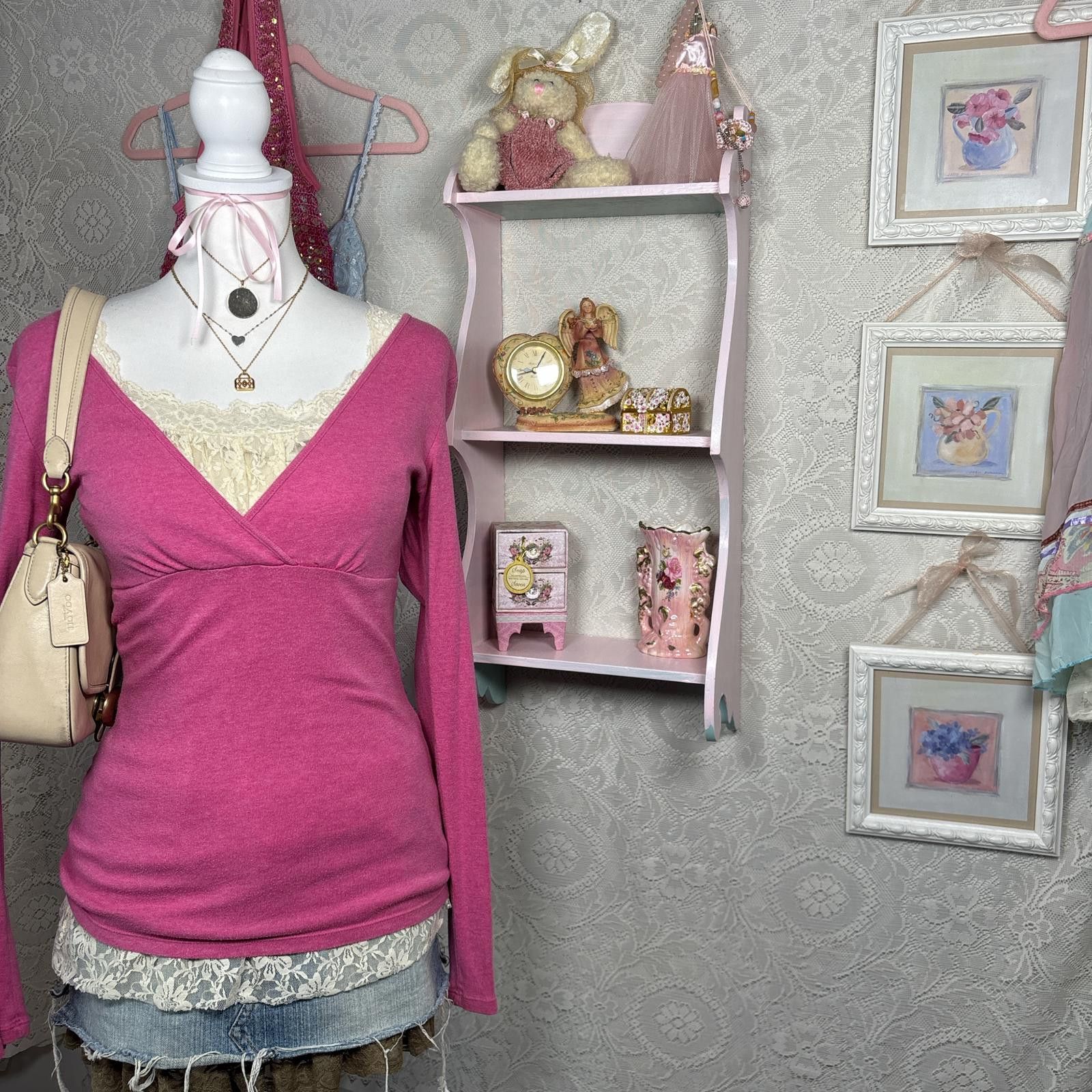 Express vintage express pink babydoll long sleeve blouse Size L / US 10 / IT 46 - 2 Thumbnail
