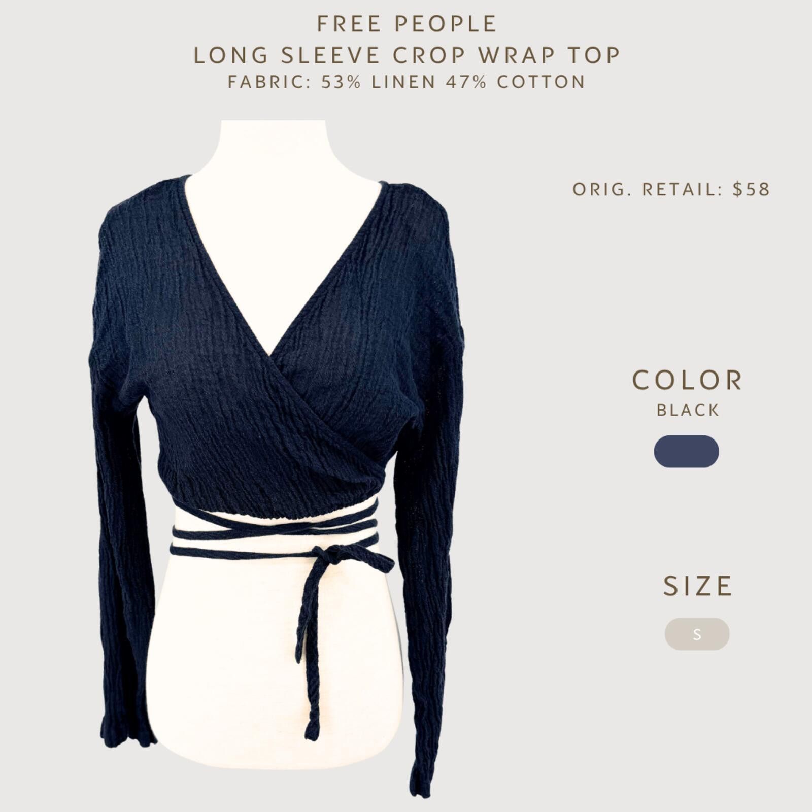Free People Free People Linen Blend Wrap Crop Top Black S Size S / US 4 / IT 40 - 2 Thumbnail