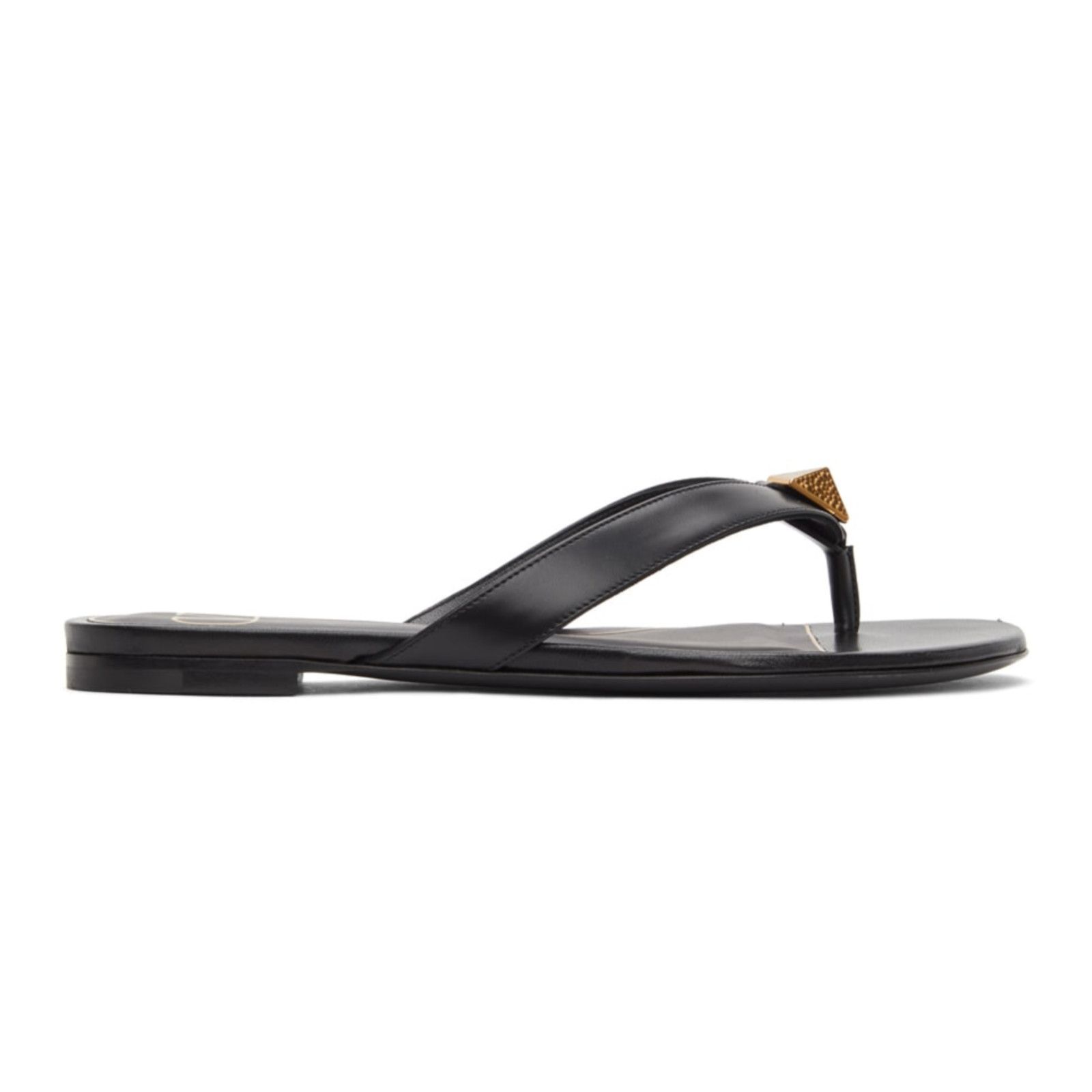 Valentino Valentino Rockstud Roman Stud Black Gold Leather Thong Size US 5.5 / IT 35.5 - 1 Thumbnail
