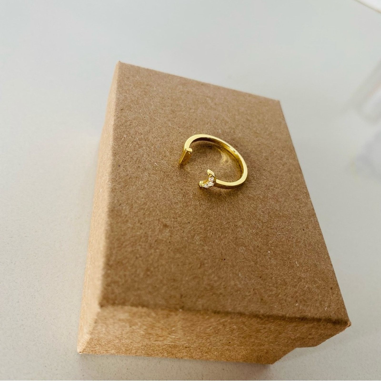 Nordstrom NEW NORDSTROM 18kt Gold Vermeil White CZ Open Moon Ring Size ONE SIZE - 4 Thumbnail