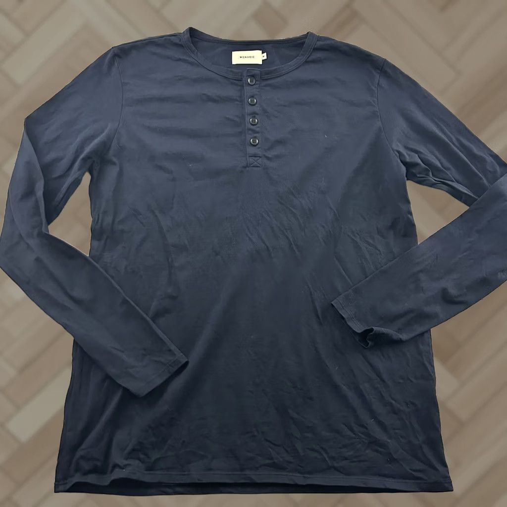 Vintage Monadic Long Sleeve Button-Up Henley Shirt Men's M Blue Made in LA Size US M / EU 48-50 / 2 - 1 Thumbnail