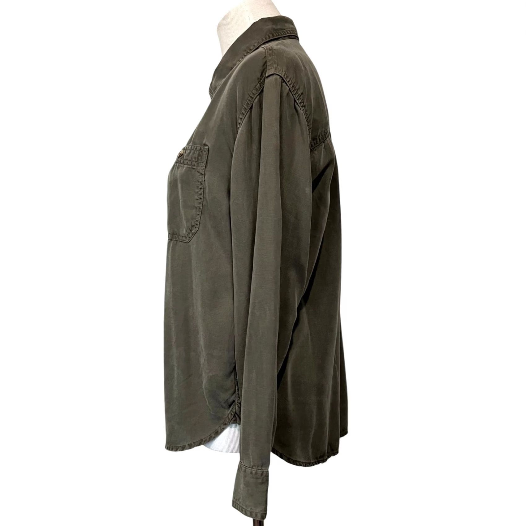 Lucky Brand Lucky Brand Womens Button-Up Top Olive Green Lyocell Long Sleeve Size Small Size S / US 4 / IT 40 - 3 Thumbnail