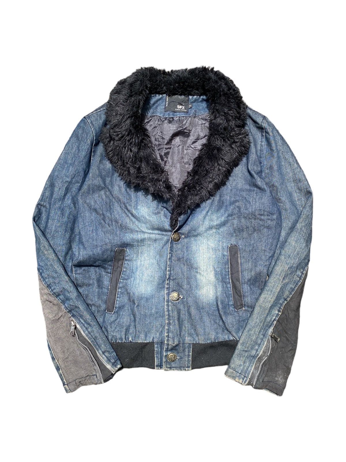 If Six Was Nine × In The Attic × Le Grande Bleu (L.G.B.) 1990’s SFZ Faux Fur Washed Blue Denim Size US M / EU 48-50 / 2 - 2 Thumbnail